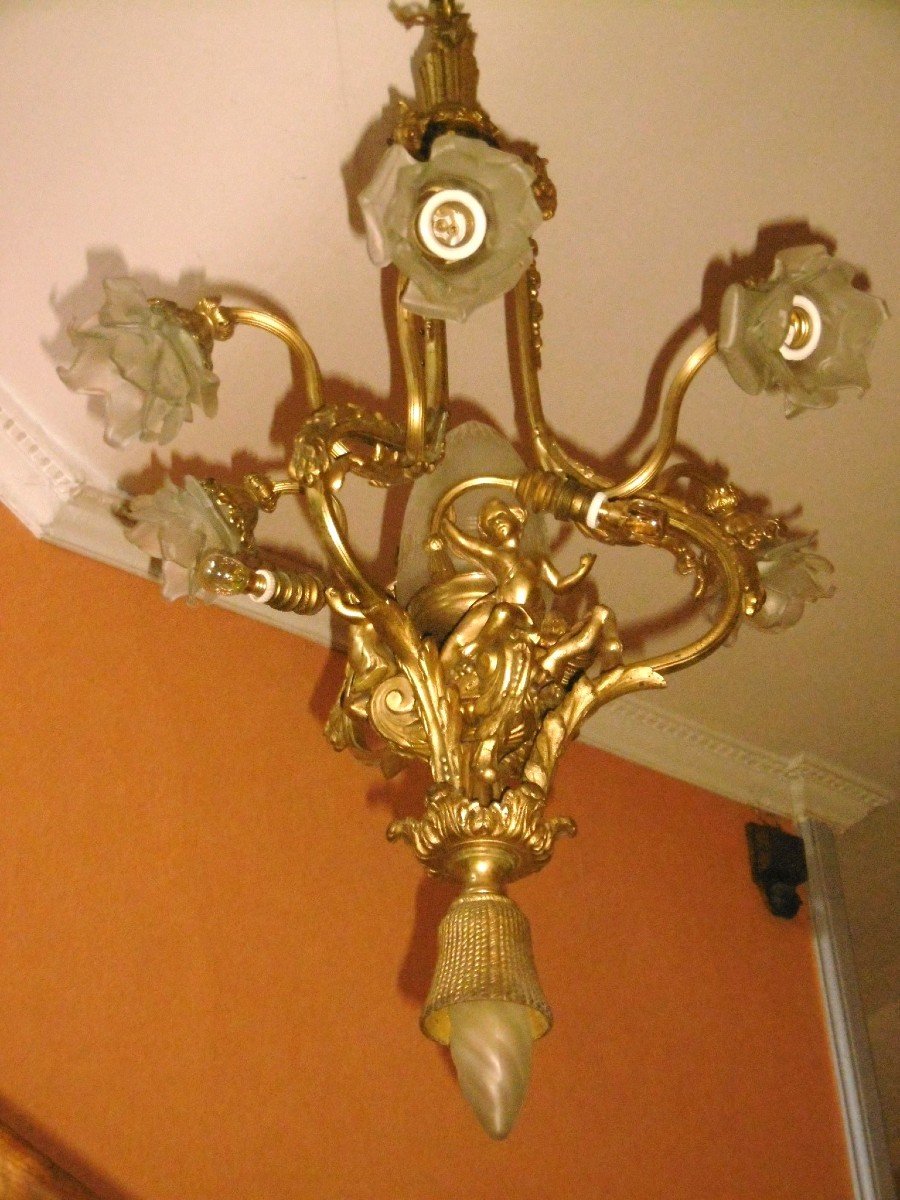 Lustre En Bronze Aux Putti-photo-2