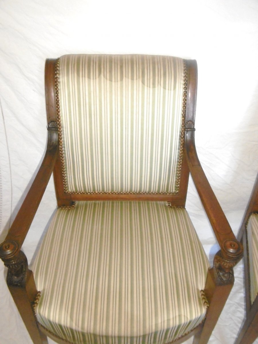 Paire de fauteuils Empire aux têtes de sphinges-photo-4