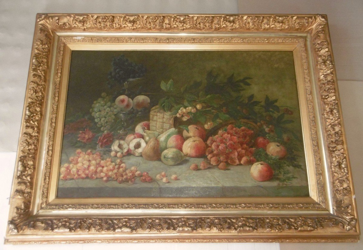 Large Painting "entablature Of Fruits"