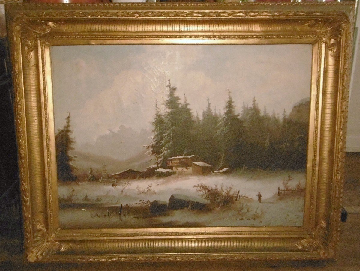 Oil On Canvas "winter Landscape"