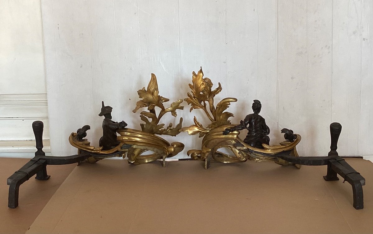 Pair Of Andirons Louis XV To The Chinese-photo-6