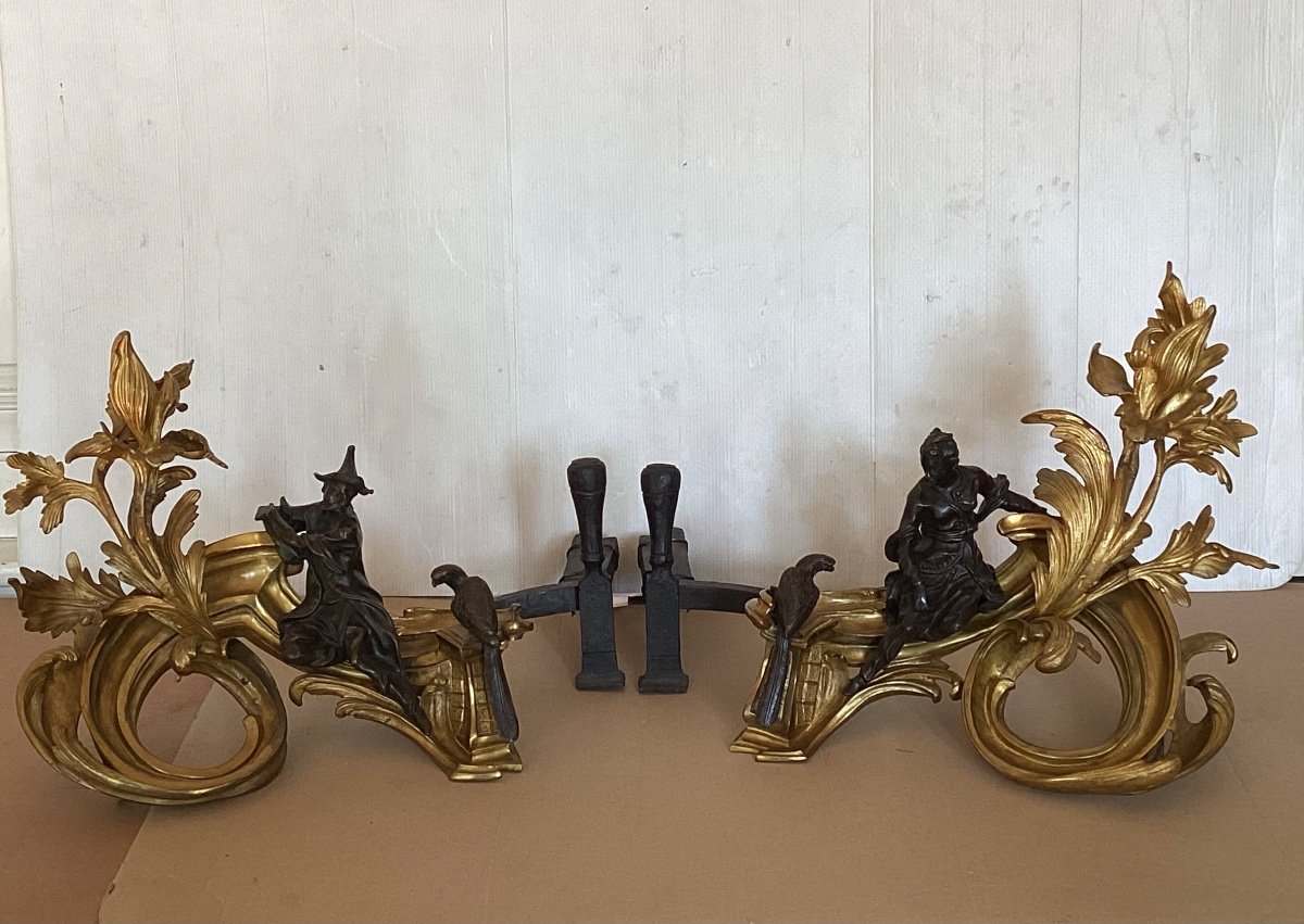 Pair Of Andirons Louis XV To The Chinese