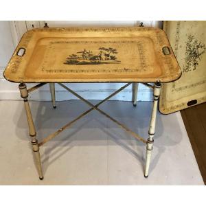 Lacquered Iron Table With Two Trays