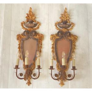 Pair Of Directoire Carved Wood Sconces