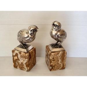 Pair Of Silver Bronze Subjects