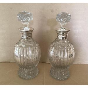 Paire de carafes cristal et argent 
