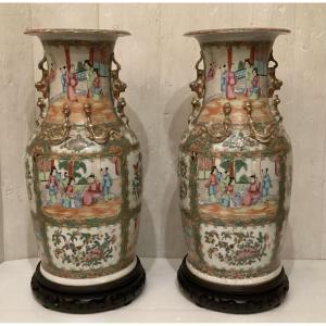 Paire de vases Canton 19ème 
