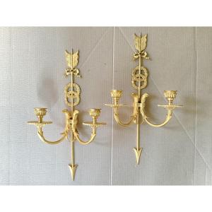 Pair Of Empire Gilt Bronze Wall Sconces 