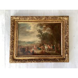Watteau peinture sur panneau 