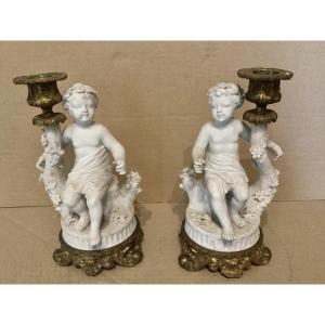 Pair Of Sèvres Candlesticks Signed