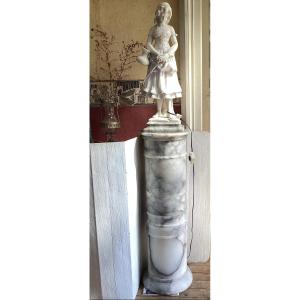 A Beautiful Set Consisting Of A Column And An Alabaster Statue 