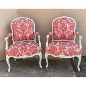 Pair Of Armchairs With Backrest A La Reine Louis XV