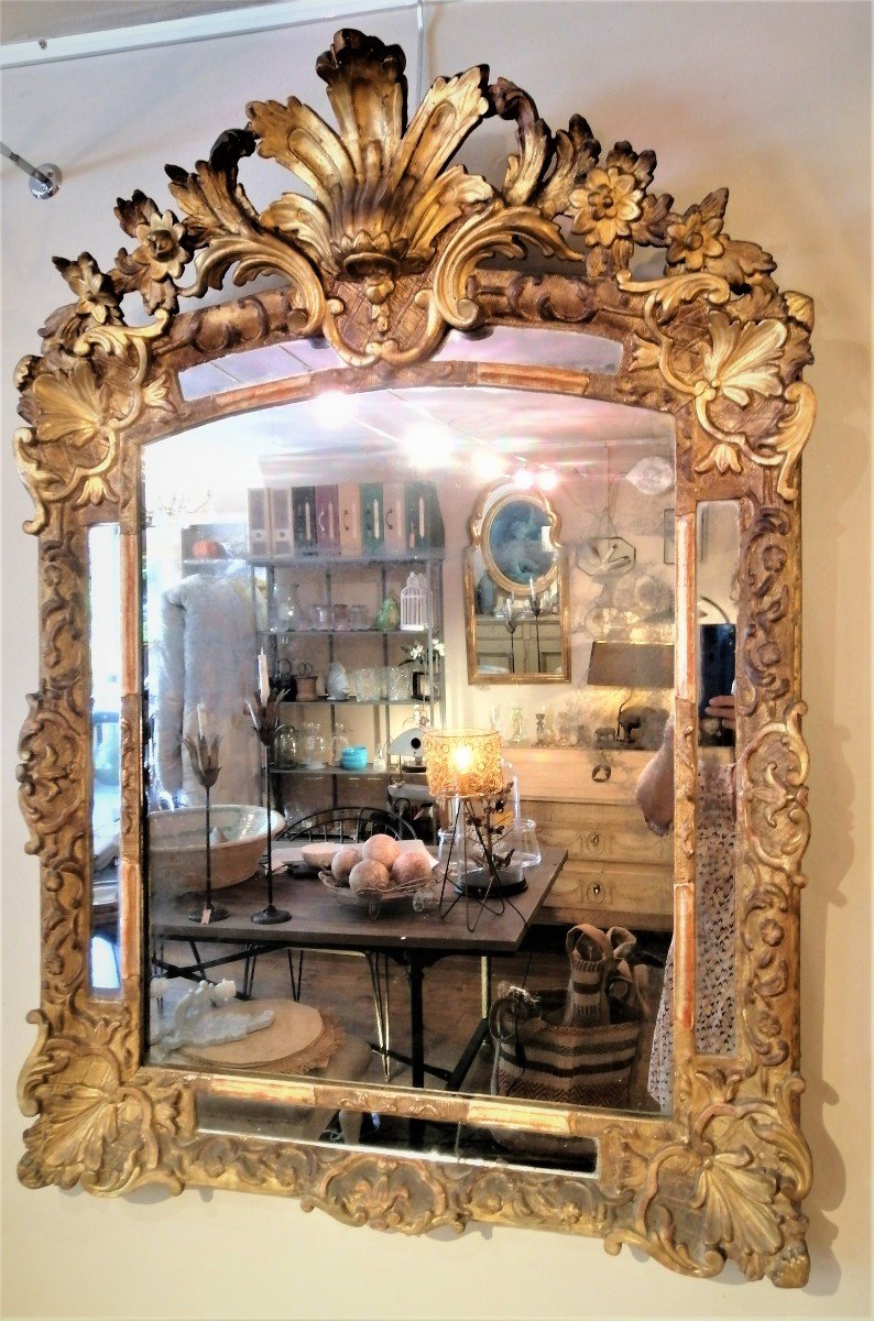 Miroir époque Régence Bois Doré-photo-2
