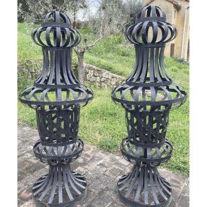 Pair Of Medici Wrought Iron Vases