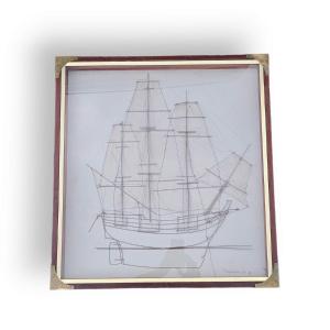 Technique Mixte Patrick Bailly-maître-grand Dit Papoum 1969 tableau bateau