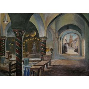 G. Heraut - Tunisie - Entrée Du Souk - Exposition Coloniale 1931 Vincennes Huile Sur Toile