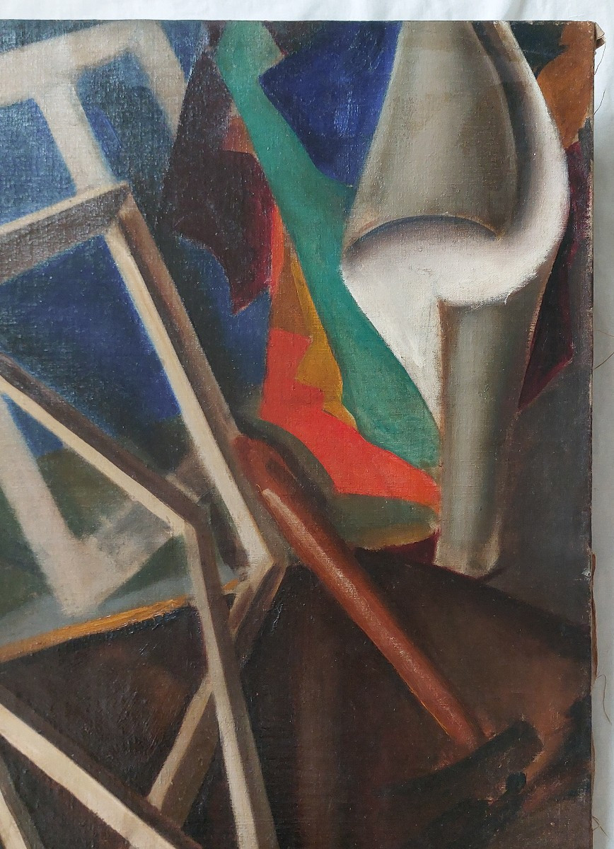 Atelier d'artiste - huile sur toile début XXème / post cubiste -photo-2