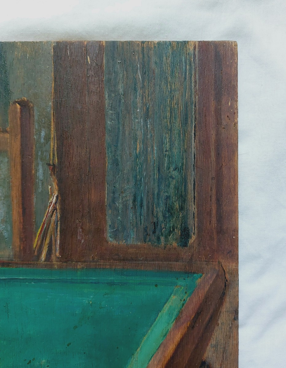 Robert Plantey - Still Life With Billiard Table - French Modern School, Post-surrealist Painting -photo-1