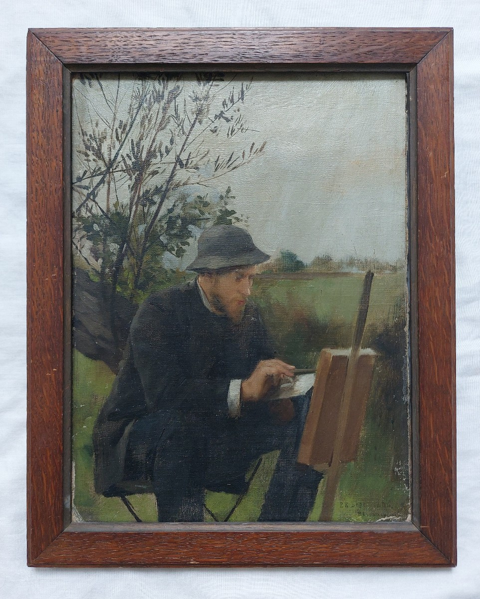 Joseph DUDICOURT - Portrait du peintre Marcel Meÿs - Bessancourt 1884 Val d'Oise tableau XIXème-photo-2
