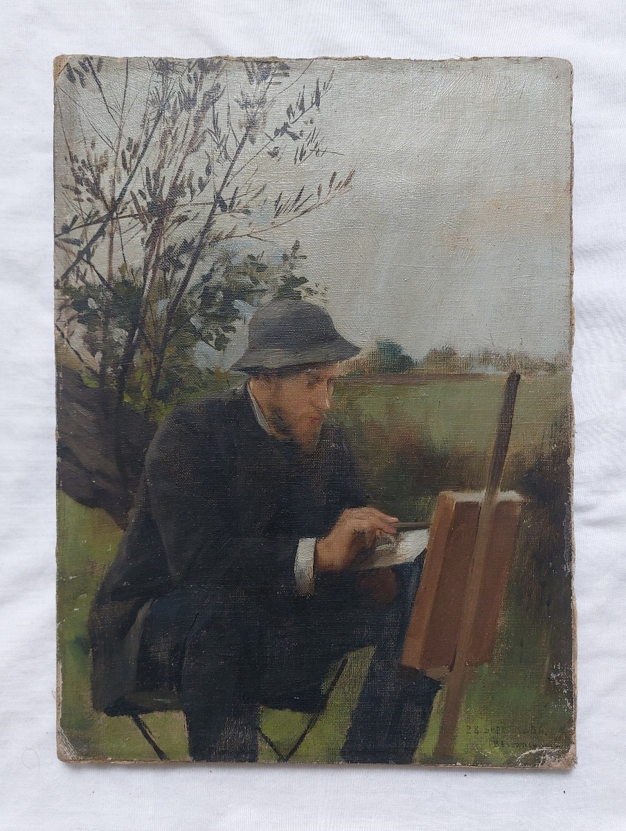 Joseph DUDICOURT - Portrait du peintre Marcel Meÿs - Bessancourt 1884 Val d'Oise tableau XIXème-photo-3