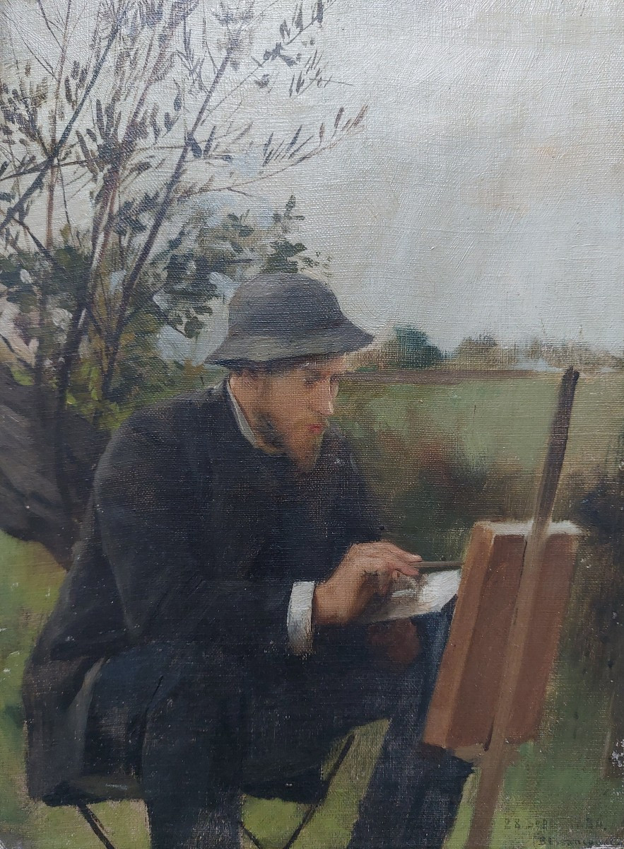 Joseph DUDICOURT - Portrait du peintre Marcel Meÿs - Bessancourt 1884 Val d'Oise tableau XIXème