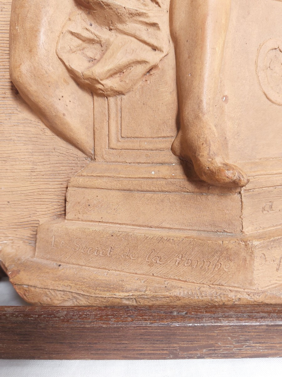 Sculpture en terre cuite - Le Secret de la tombe - A. Meulien St Marceaux Vanité Memento Mori-photo-4