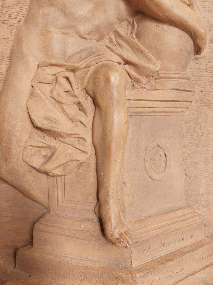 Sculpture en terre cuite - Le Secret de la tombe - A. Meulien St Marceaux Vanité Memento Mori-photo-4