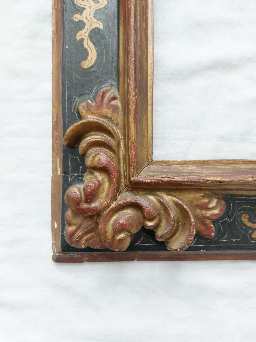 Cadre baroque 5P - Espagne XVII / XVIII - bois sculpté et doré avec ornements en sgraffito-photo-4