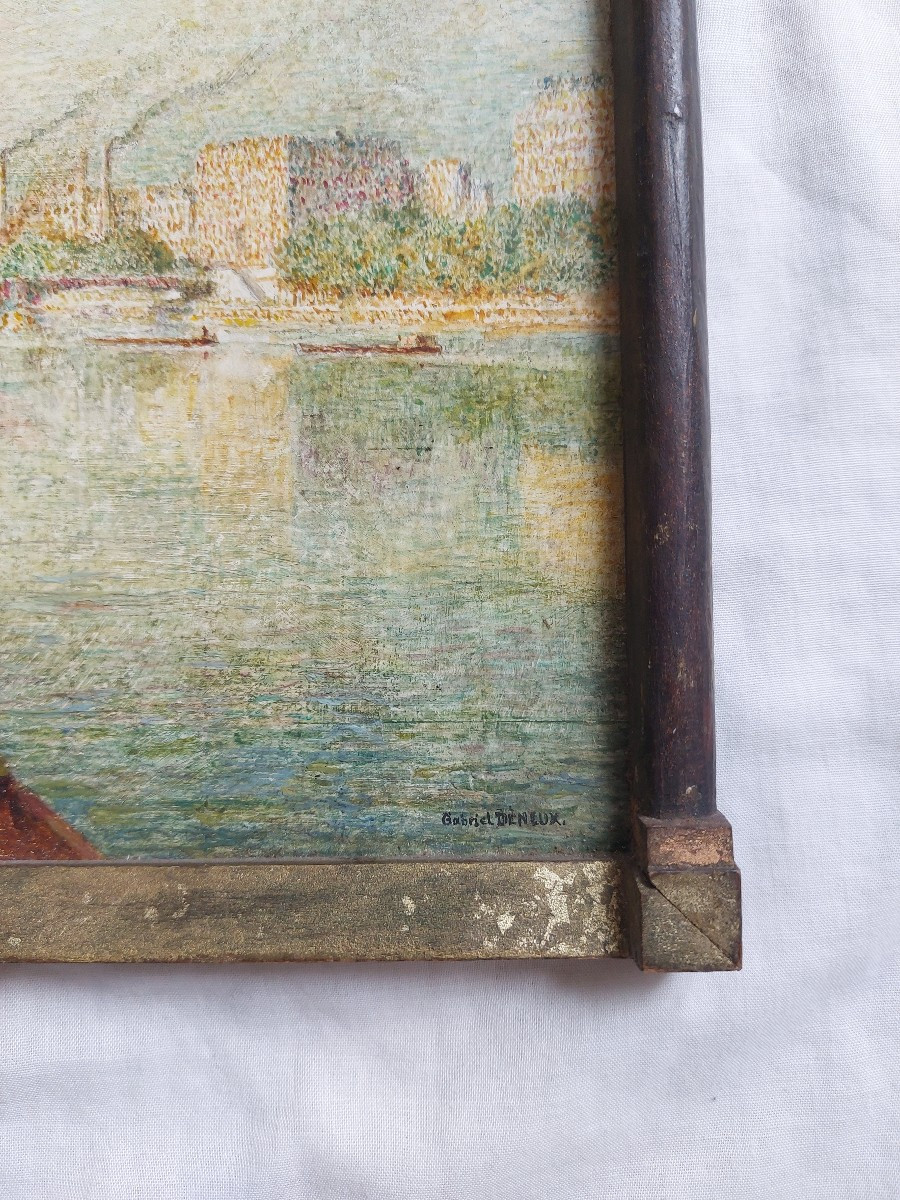 Gabriel Déneux - Paris, Pont Mirabeau - 28 X 43 Cm Old Post-impressionist Pointillist  Painting-photo-2