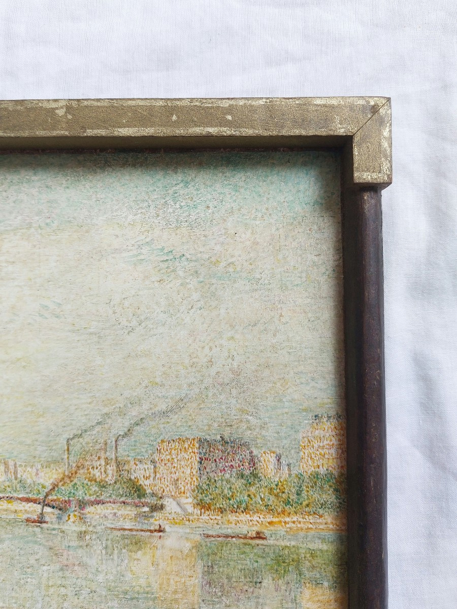 Gabriel Déneux - Paris, Pont Mirabeau - 28 X 43 Cm Old Post-impressionist Pointillist  Painting-photo-4