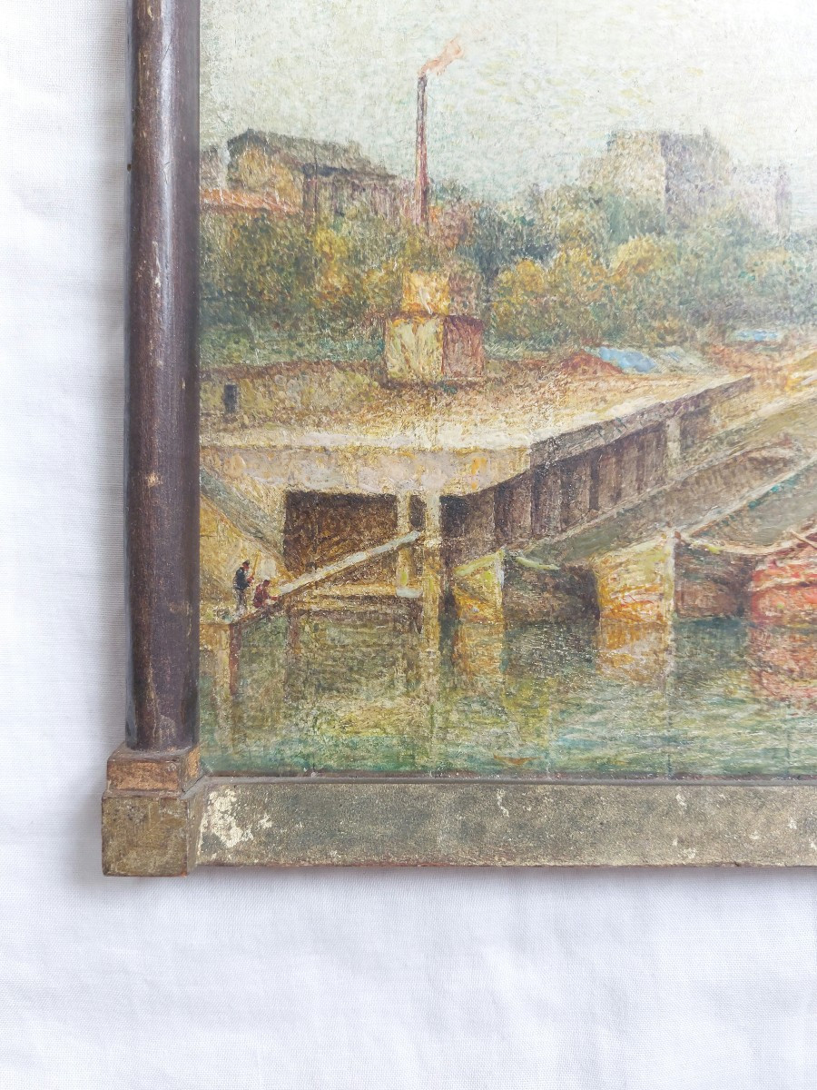 Gabriel Déneux - Paris, Pont Mirabeau - 28 X 43 Cm Old Post-impressionist Pointillist  Painting-photo-2