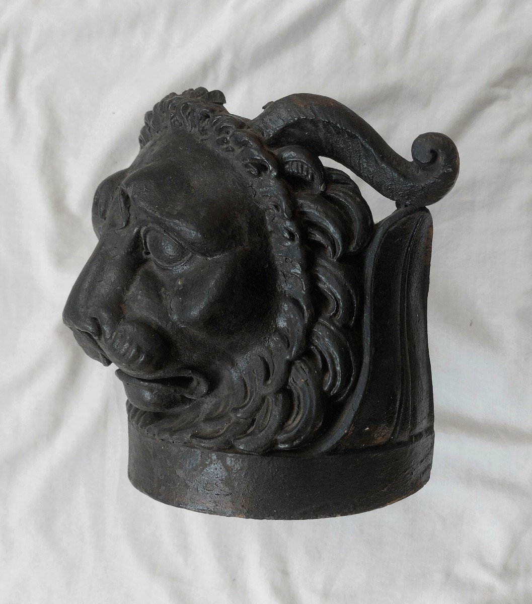 Tête de lion en terre cuite - Sculpture Ornement début XIX Tuile-photo-3