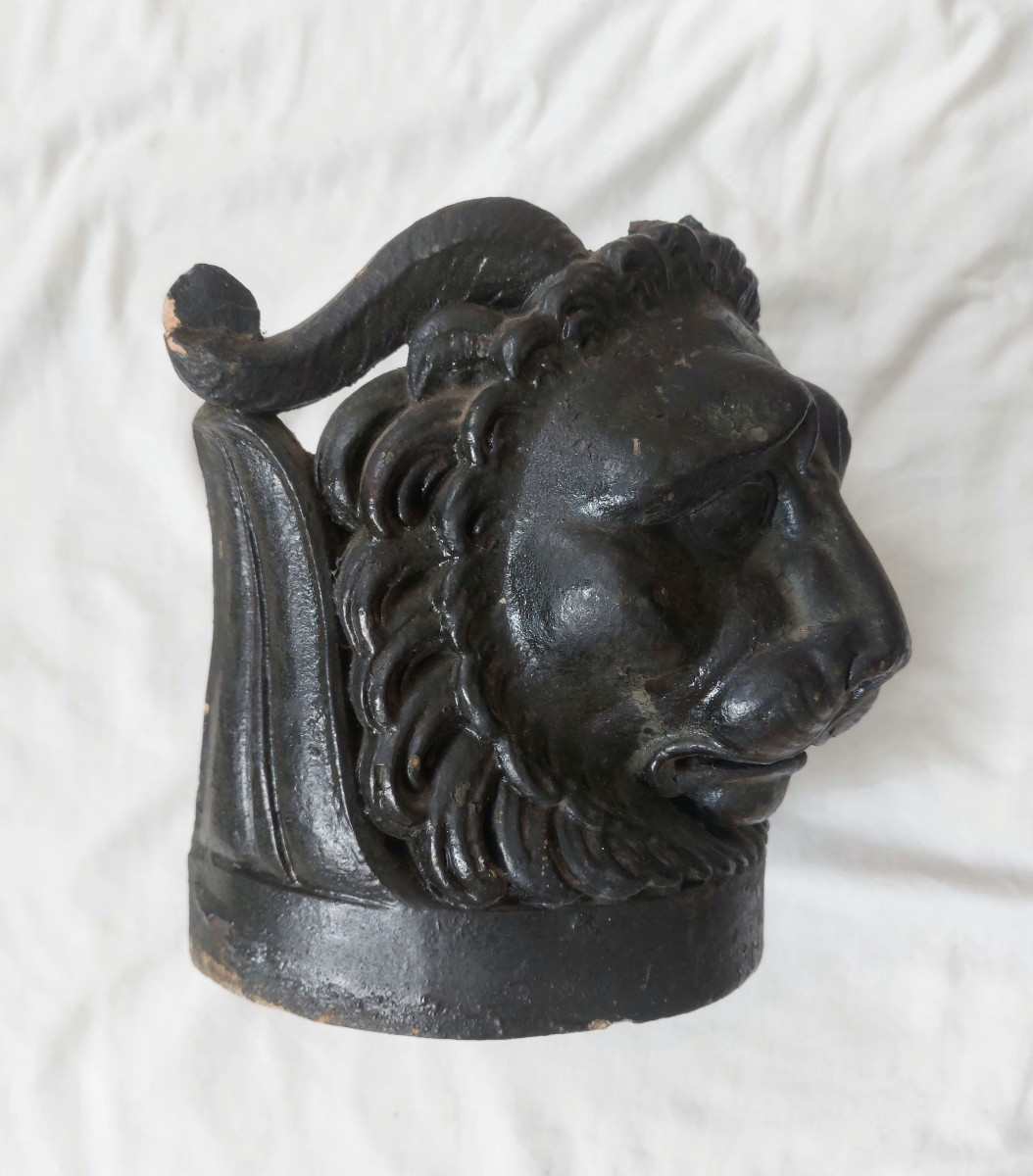 Tête de lion en terre cuite - Sculpture Ornement début XIX Tuile-photo-4