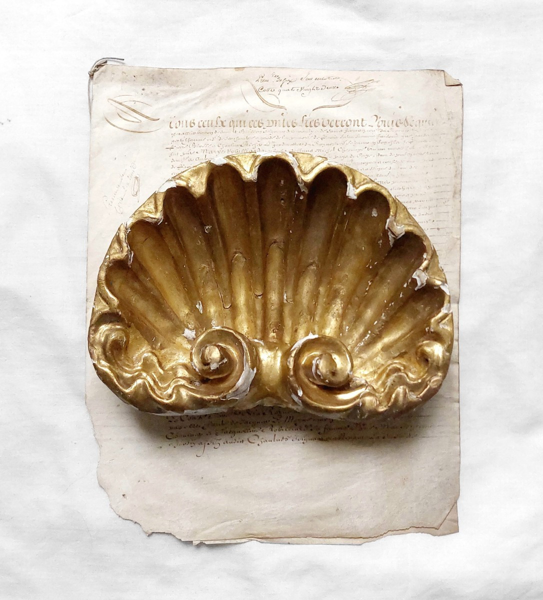 Wooden Stoup XVIII - Gilded Wood - Shell-photo-6