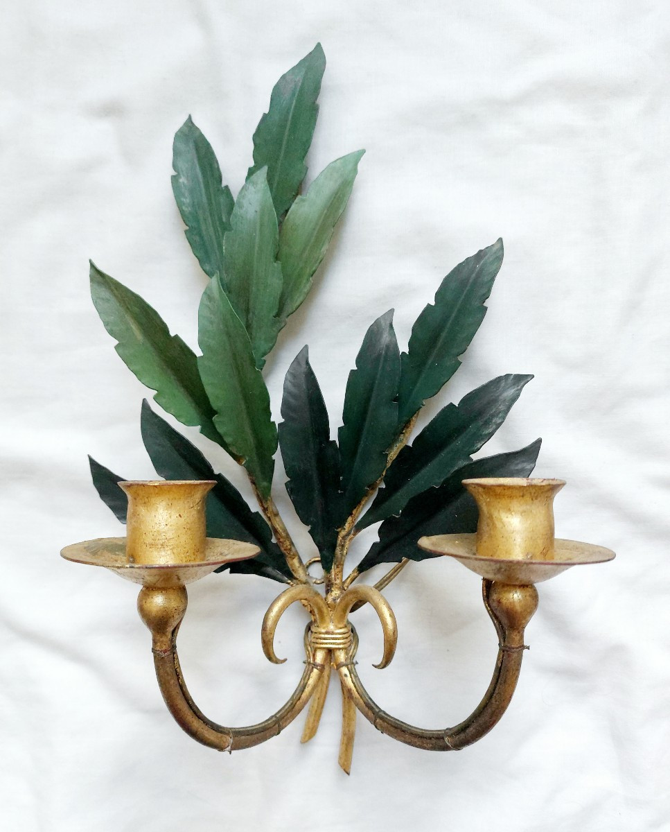 Pair Of Wall Sconces Lights - Candlesticks - Laurel Leaves-photo-2