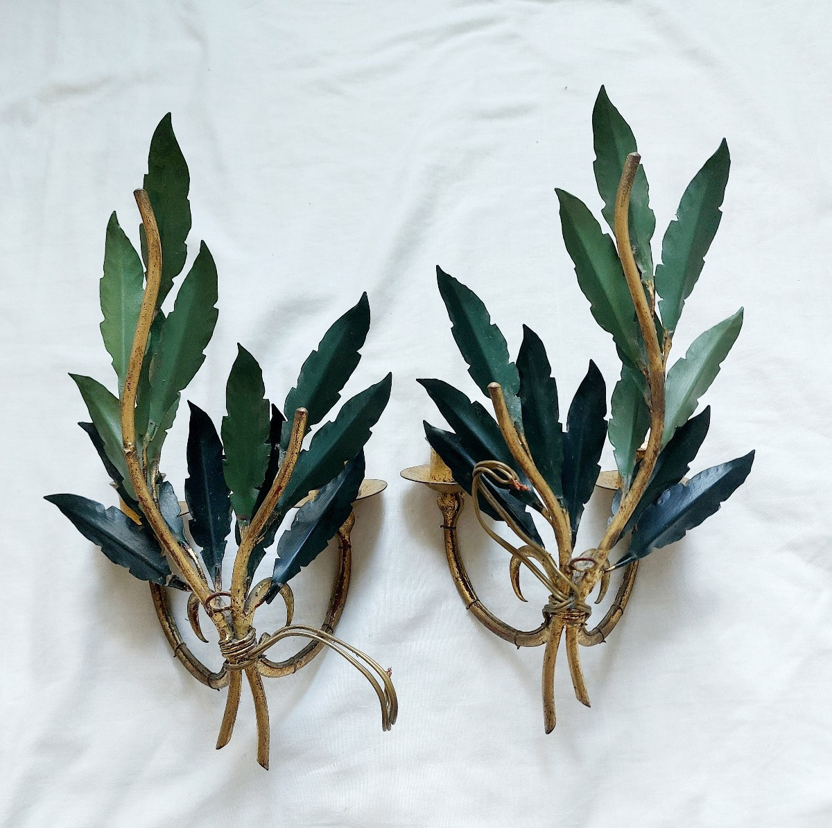 Pair Of Wall Sconces Lights - Candlesticks - Laurel Leaves-photo-1