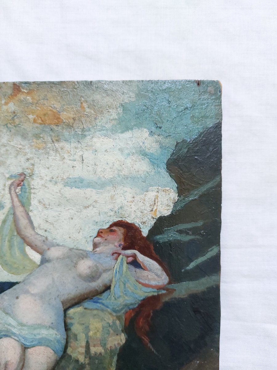 Baigneuse - monogramme à identifier - 1912 tableau ancien début XXème-photo-3