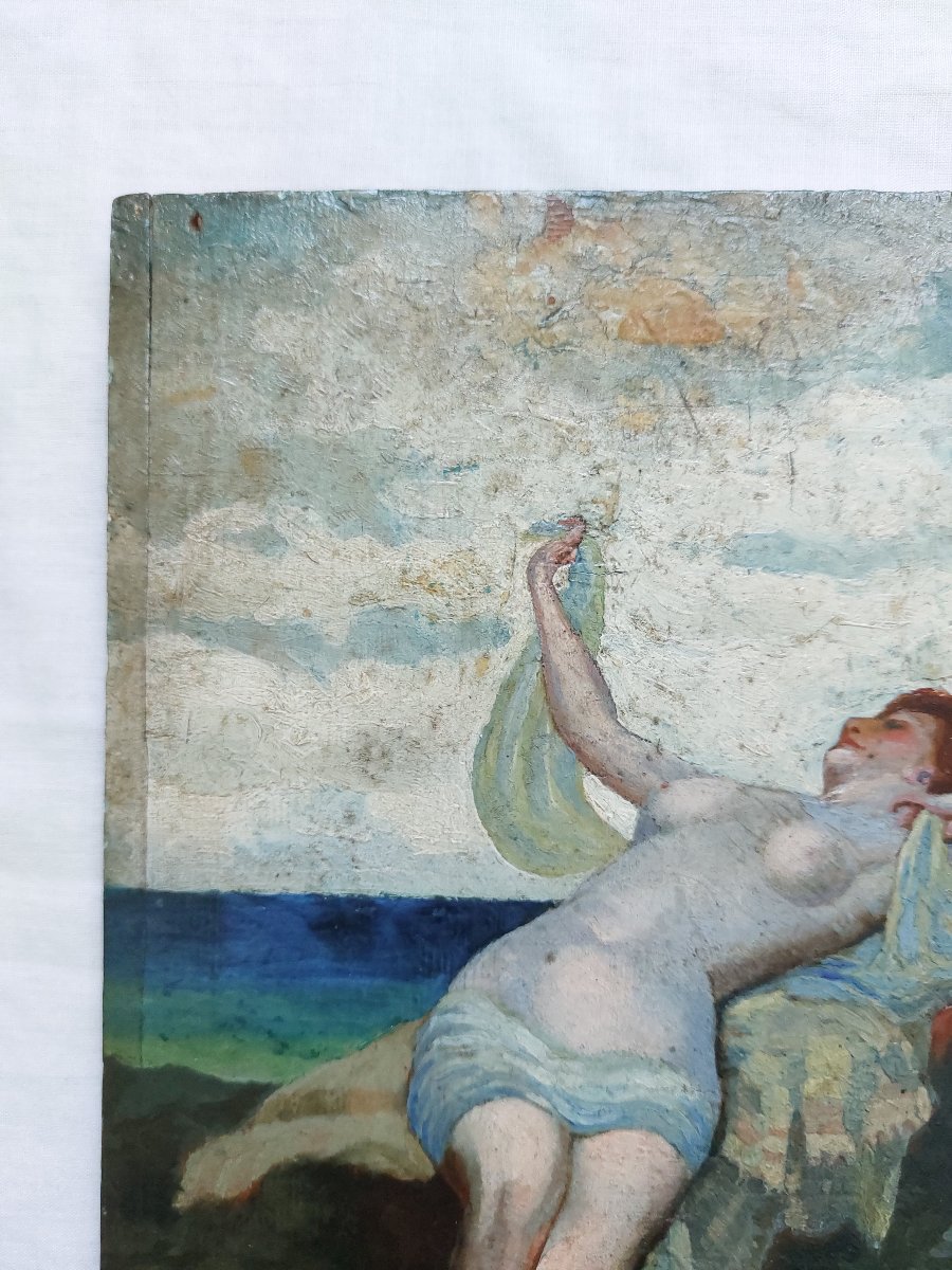 Baigneuse - monogramme à identifier - 1912 tableau ancien début XXème-photo-2