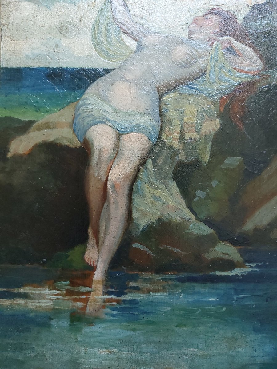 Baigneuse - monogramme à identifier - 1912 tableau ancien début XXème-photo-3