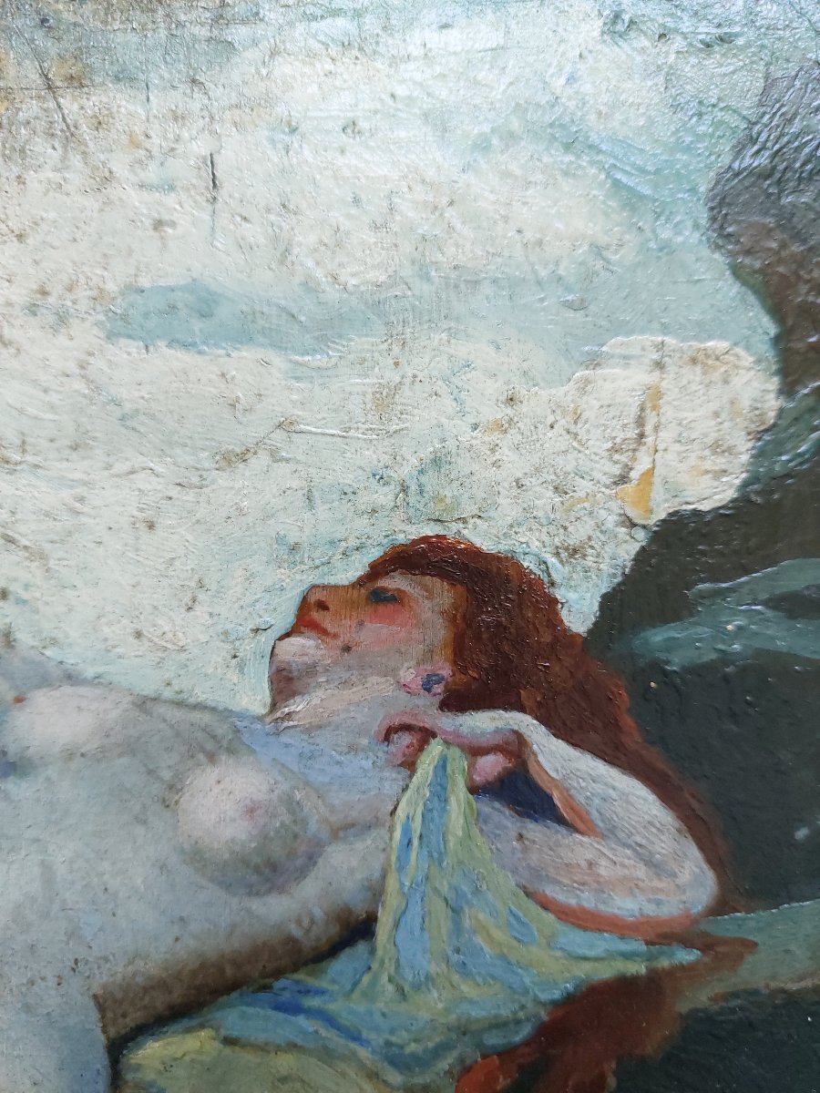 Baigneuse - monogramme à identifier - 1912 tableau ancien début XXème-photo-5