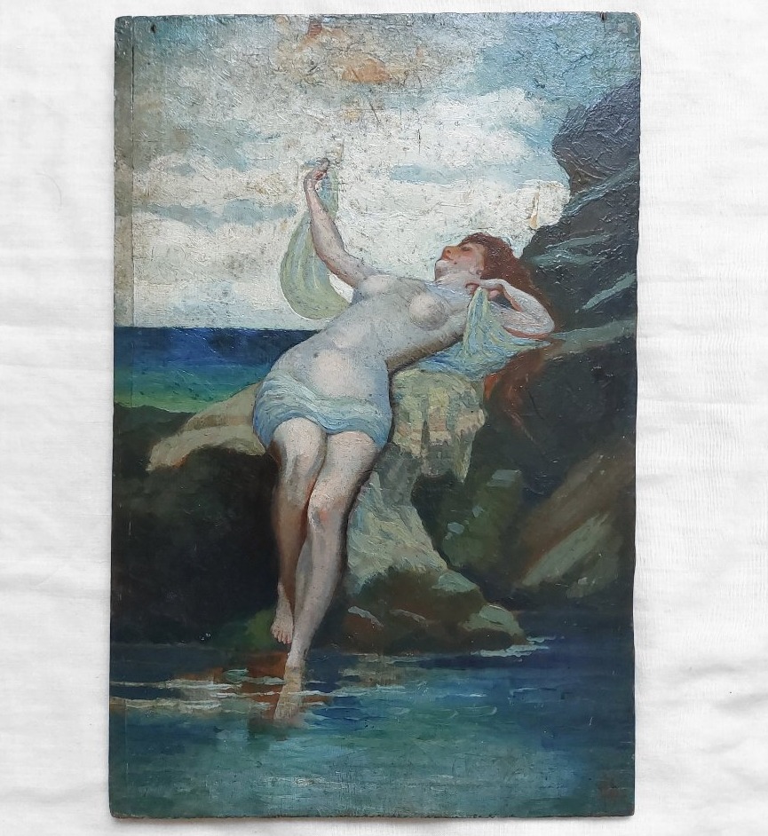 Baigneuse - monogramme à identifier - 1912 tableau ancien début XXème