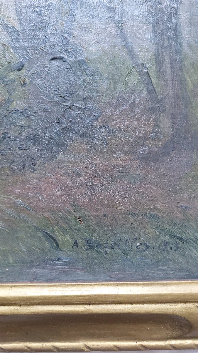 Albert BAZEILLES - Parc à Meudon - 59 x 87  - tableau ancien post impressionniste-photo-3
