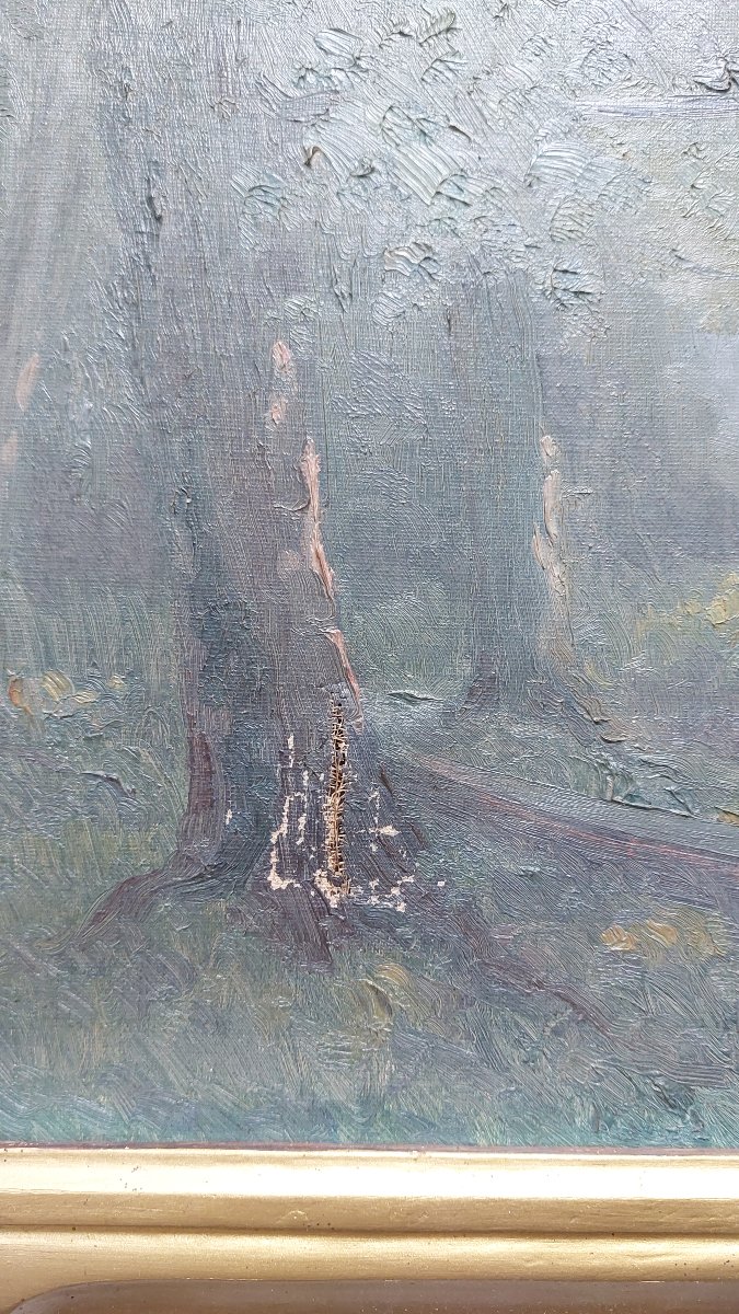 Albert Bazeilles - Paris / Bois De Vincennes - 59 X 87  - Antique Post-impressionist Painting-photo-3