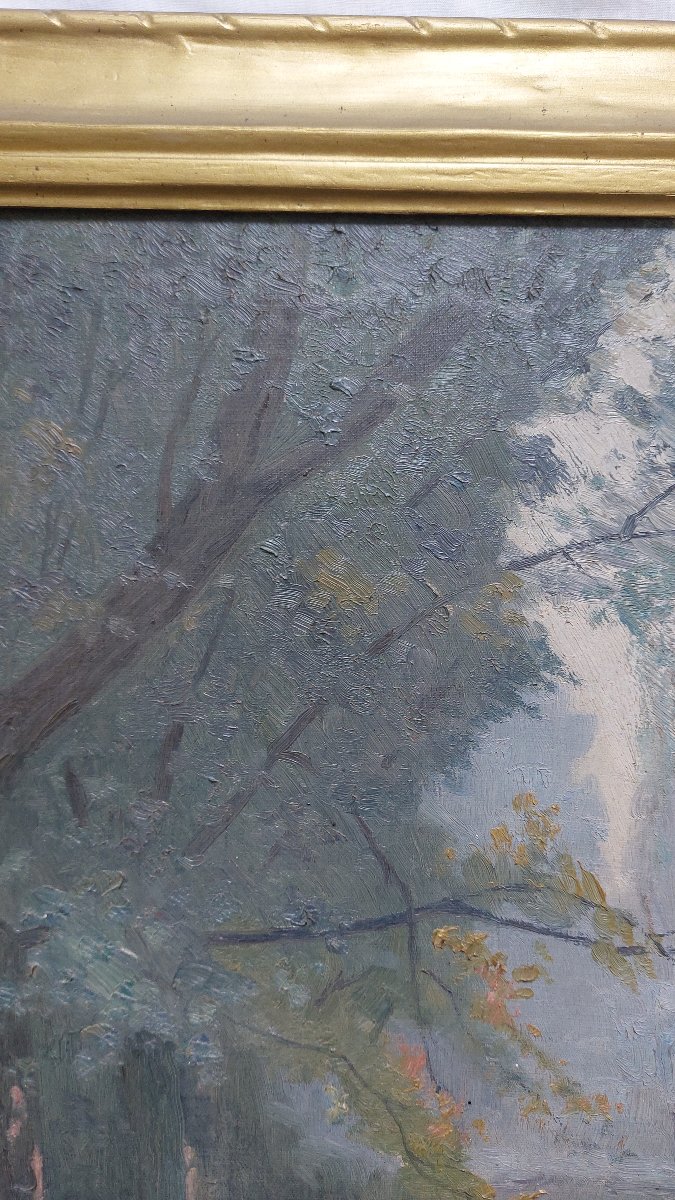 Albert Bazeilles - Paris / Bois De Vincennes - 59 X 87  - Antique Post-impressionist Painting-photo-1