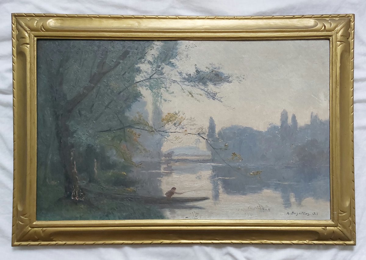 Albert Bazeilles - Paris / Bois De Vincennes - 59 X 87  - Antique Post-impressionist Painting