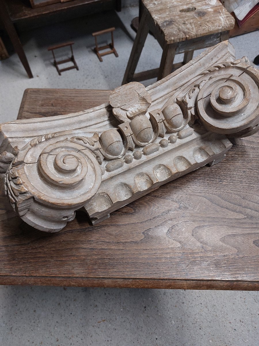 Chapiteau en bois sculpté - ornement néo classique - boiserie ancienne-photo-3