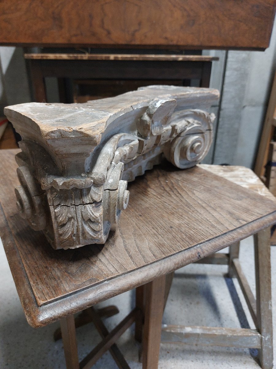 Chapiteau en bois sculpté - ornement néo classique - boiserie ancienne-photo-2
