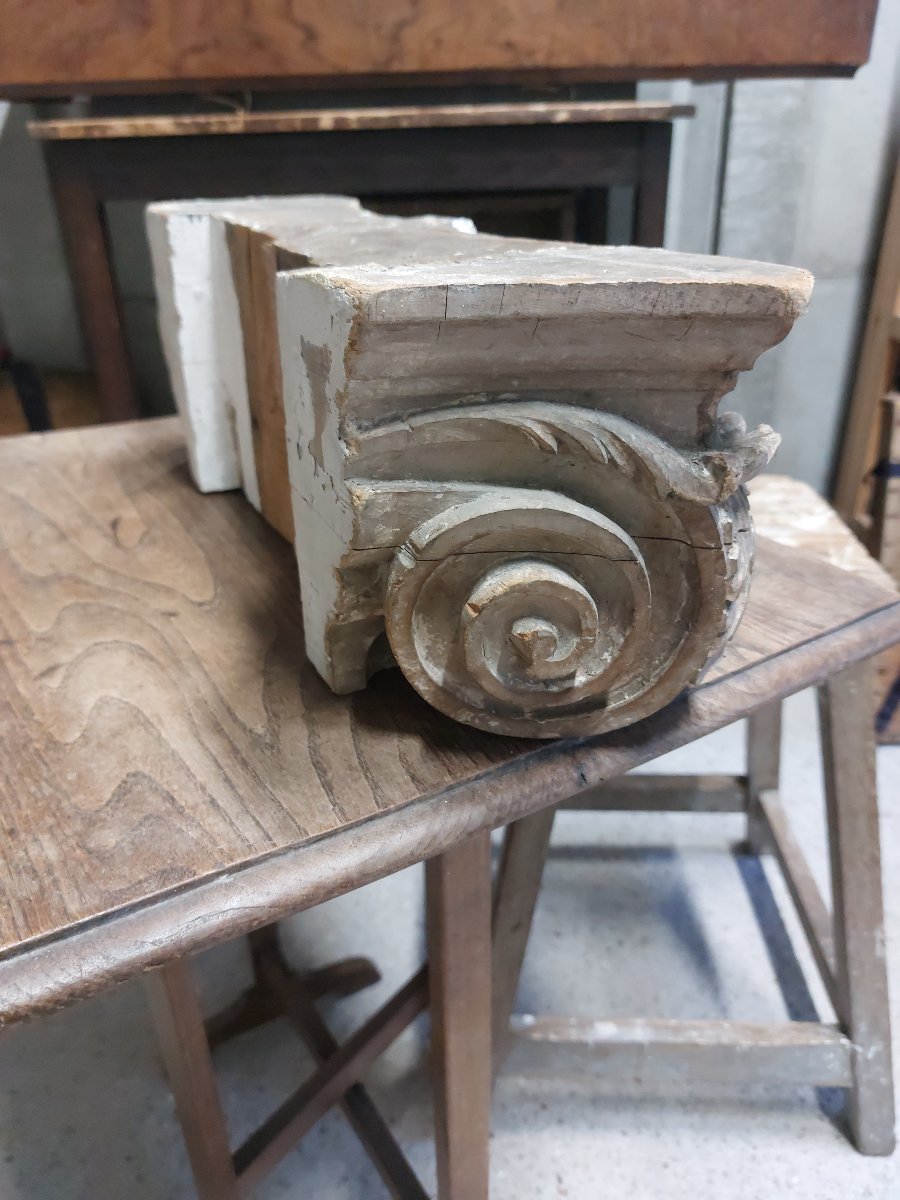 Chapiteau en bois sculpté - ornement néo classique - boiserie ancienne-photo-3