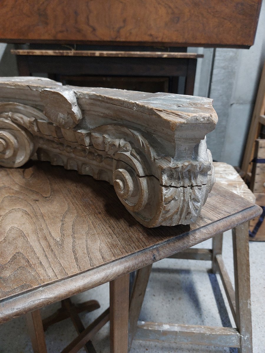 Chapiteau en bois sculpté - ornement néo classique - boiserie ancienne-photo-4