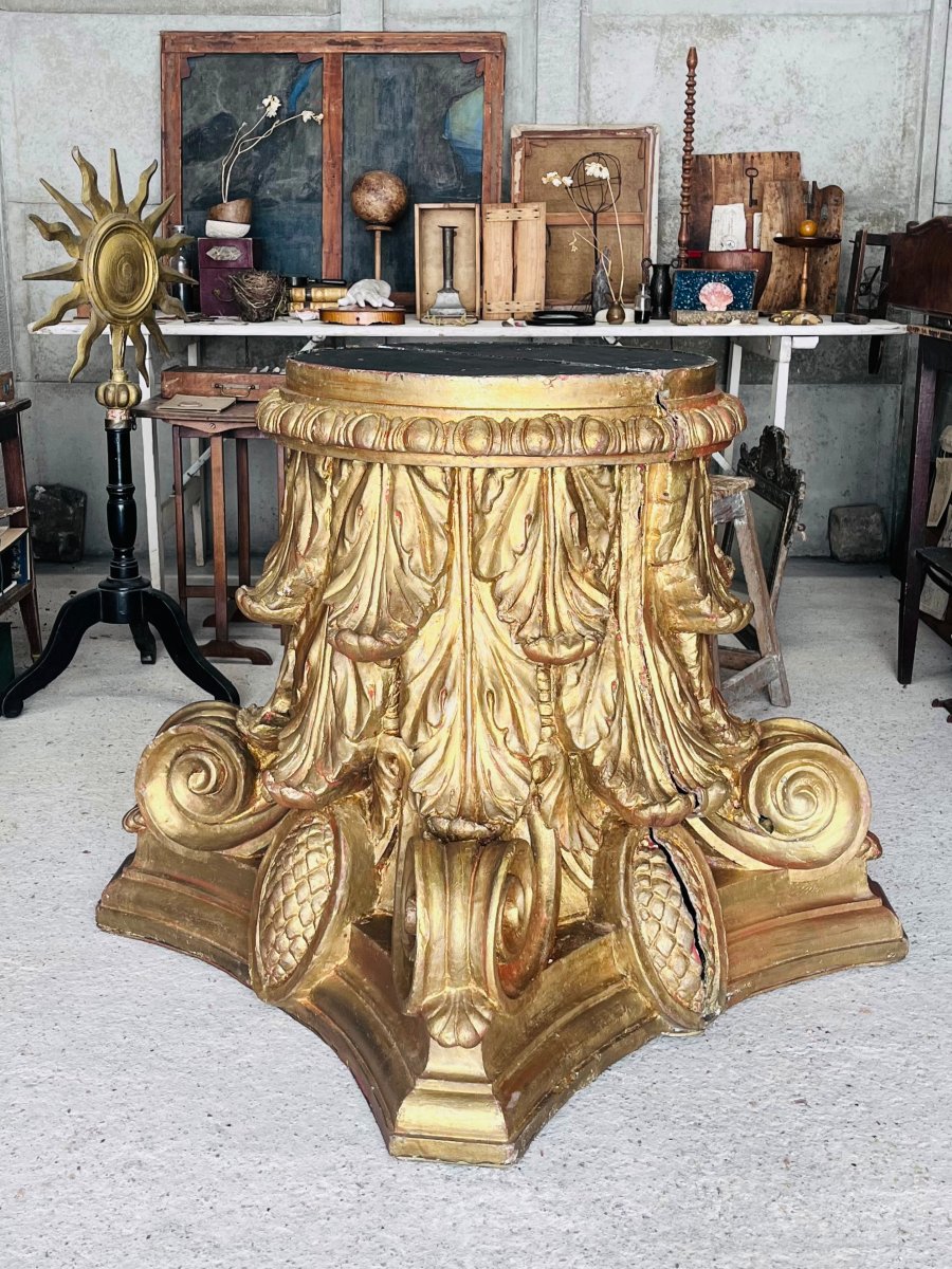 Grands chapiteaux à l'antique - décor de théâtre moulages patinés en bois doré socle sculpture-photo-2